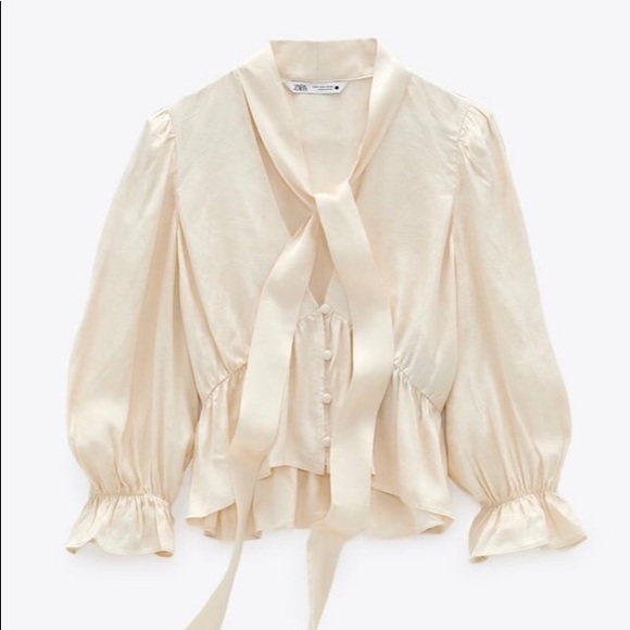 Zara Tops - Jacquard Blouse with Bow